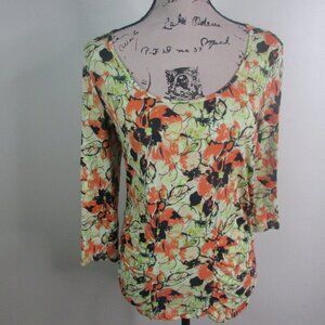 Ellen Tracy Blouse M Floral 3/4 Sleeve